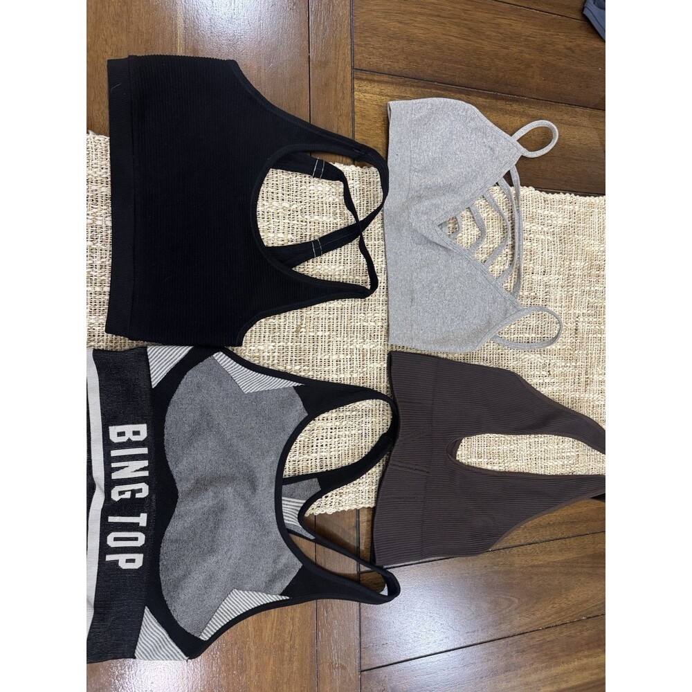 NUX Activewear Bundle - Set of 4 Seamless Ribbed Crop Tops / Sports Bras size S